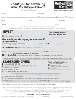 United Way Donation Pledge Form