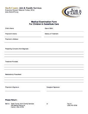 Medical Examination Form for Children in Substitute Care