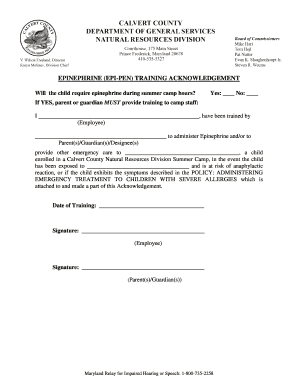 Epinephrine Training Acknowledgement
