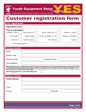 Youth Equipment Store Customer Registration Form