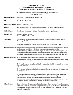 Cornell scheudler - APK 7108 Environmental StressExercise Physiology, Section #06GE - apk hhp ufl