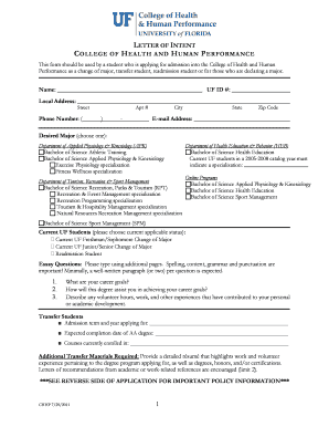Letter of Intent for College of Health and Human Performance