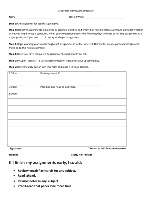 Study Hall Homework Organizer