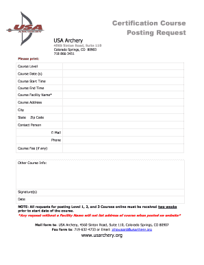 USA Archery Certification Course Posting Request