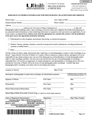 RESEARCH AUTHORIZATIONRELEASE FOR PHOTOGRAPHY OR AUDIO - hsro med miami