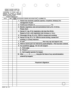 Medical Order Form for Pain Management