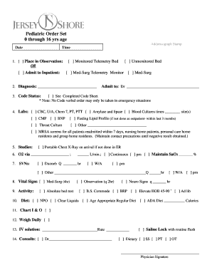 Pediatric Admission Order Set