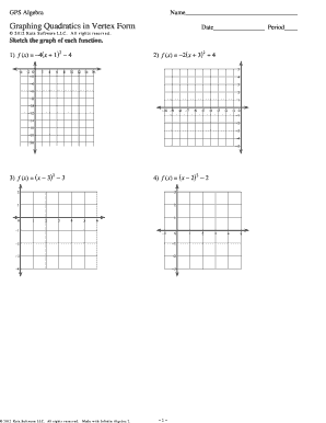 Graphing Quadratics in Vertex Form Worksheet