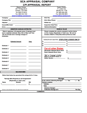 SCA Appraisal Vehicle Damage Report