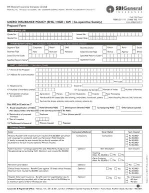 SBI General Insurance Micro Insurance Proposal Form