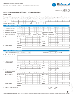 SBI Personal Accident Insurance Claim Form