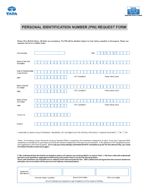 Tata Mutual Fund PIN Request Form