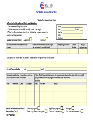 Tier-to-Tier Student Data Sheet