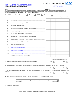 evaluation training nhs form feedback questions transfer care example critical examples forms templates pdffiller printable pdf