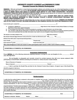 Gwinnett County Athletic Participation Consent and Insurance Form