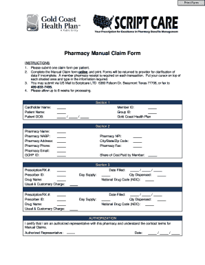 Pharmacy Manual Claim Form