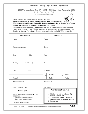Santa Cruz County Dog License Application