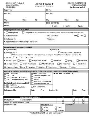 Washington Drinking Water Sample Information Form