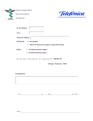Formulario de solicitud de ADSL