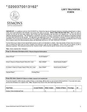 Symons Institutional Funds Gift Transfer Form