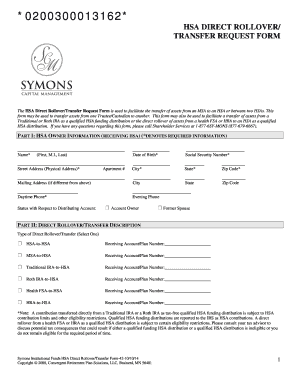 HSA Direct Rollover/Transfer Request Form