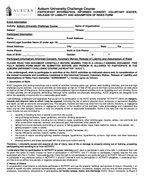 Auburn University Challenge Course Waiver Form