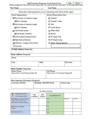 Staff/Volunteer Protecting Youth Record Form