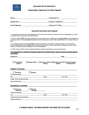 Savannah State University Direct Deposit Authorization