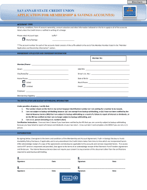 Savannah State Credit Union Membership Application