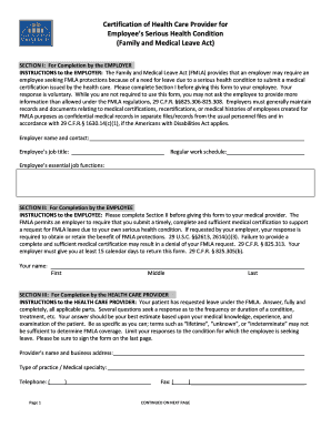 FMLA Certification of Health Care Provider