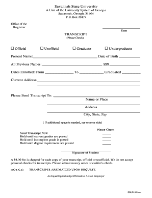 Savannah State University Transcript Request Form