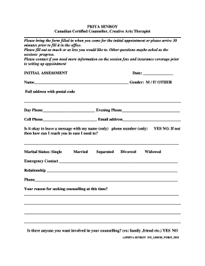 Initial Assessment Form for Counselling