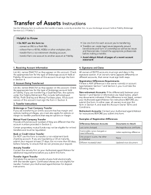 Fidelity Transfer of Assets Form