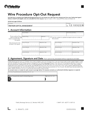 Fidelity Wire Procedure Opt-Out Request