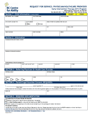 Early Intervention Therapy Request Form