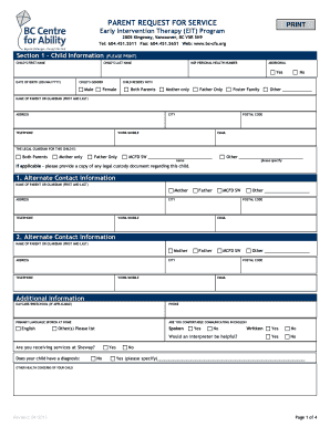 Parent Request for Early Intervention Therapy