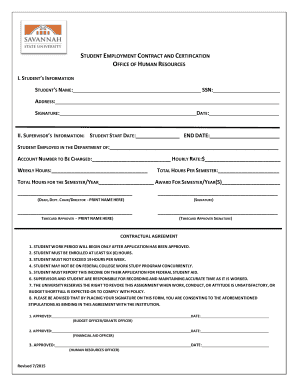 Student Employment Contract and Certification