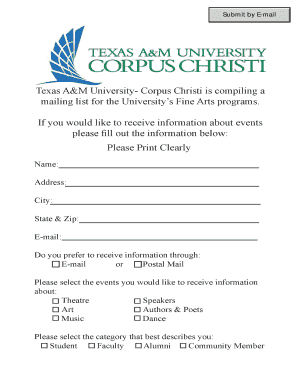 Texas A&M University Fine Arts Mailing List Form