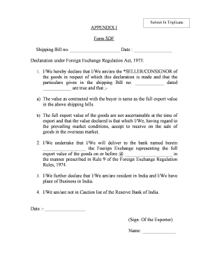 Form SDF Declaration under Foreign Exchange Regulation Act