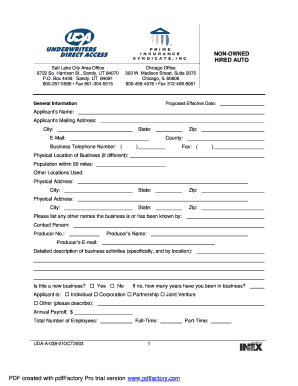 Hired Auto Insurance Application Form