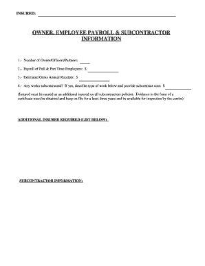 Insurance Subcontractor Information Form