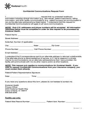 Confidential Communications Request Form
