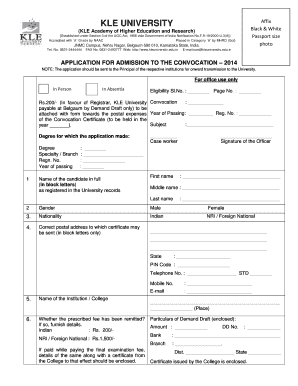 KLE University Convocation Application Form