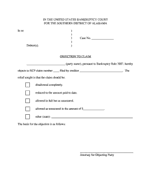 Bankruptcy Objection to Claim Form