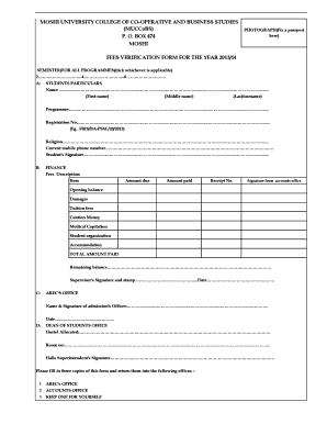 Moshi University Fees Verification Form