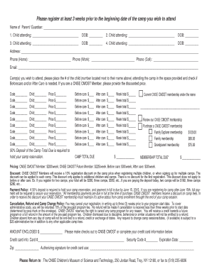 Science Camp Registration Form