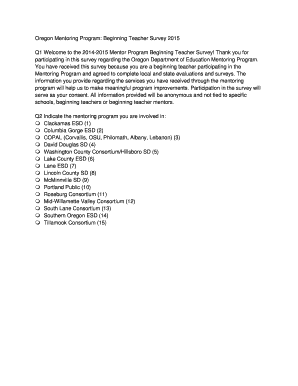 Oregon Mentoring Program Beginning Teacher Survey