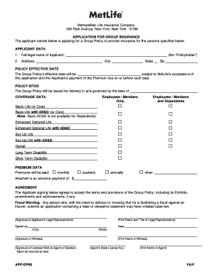 Application for Group Insurance