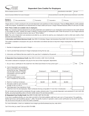 Oregon Dependent Care Credits Form