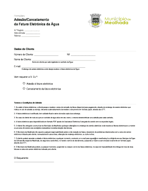 Formulário Adesão/Cancelamento da Fatura Eletrónica da Água